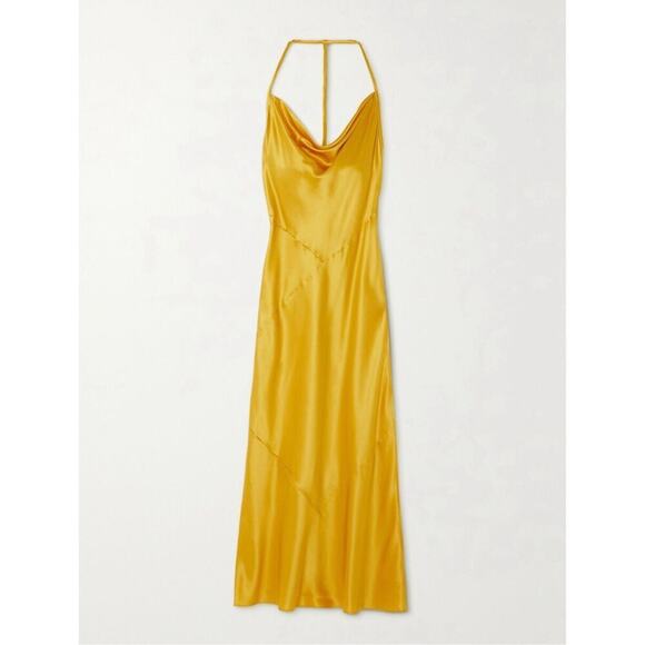 NEW! Reformation Torin Silk Dress TURMERIC size L - Picture 2 of 8